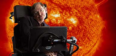 Stephen Hawkings with Sun Back Drop