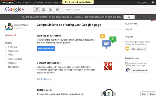 Congratulations on your new google+ page